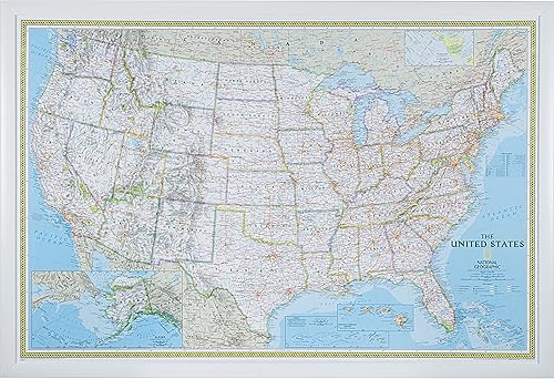 Craig Frames mapa de viaje clásico de los Estados Unidos, Papel, Blanco, 24 x 36 pulgadas