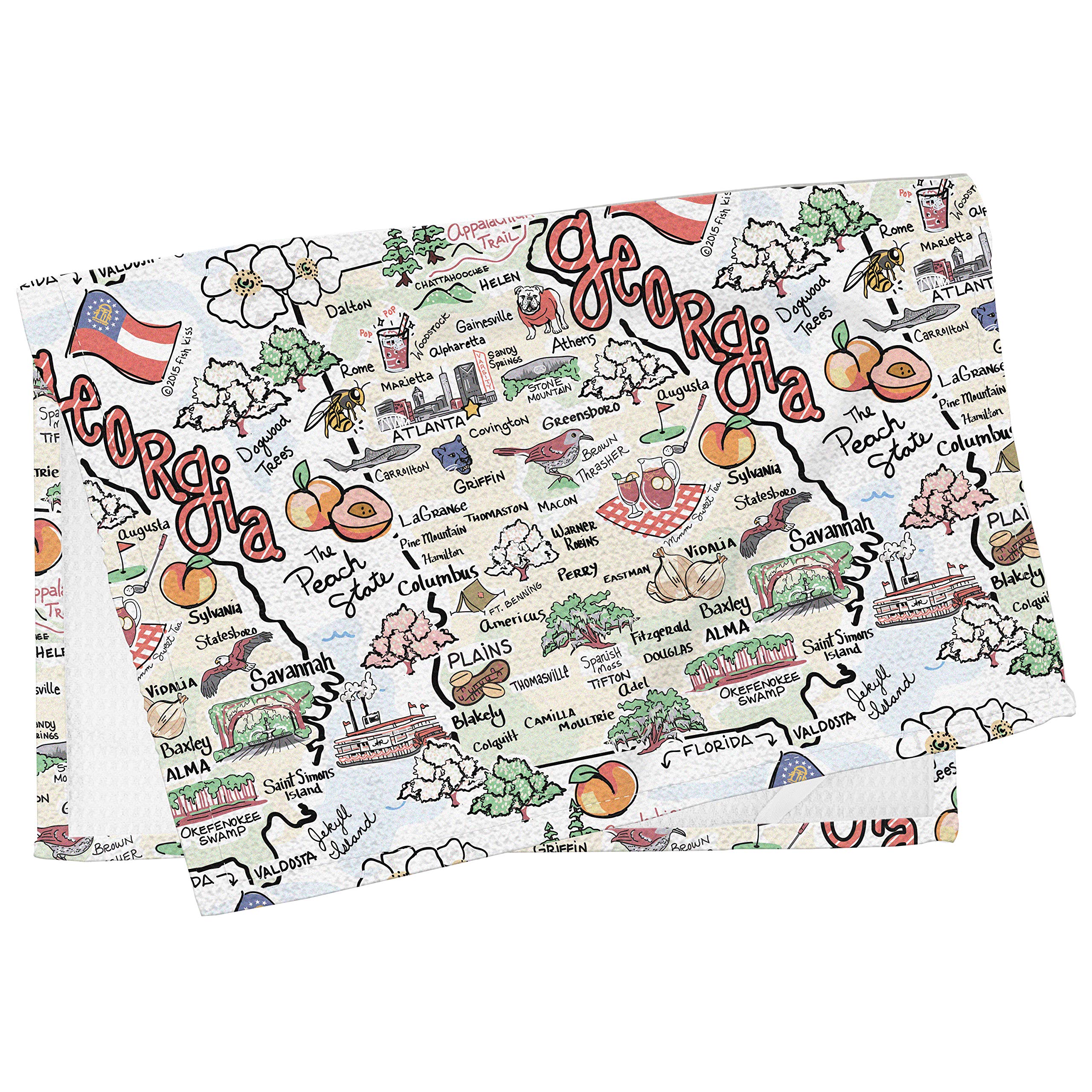 Fish Kiss16"x24" Georgia Map Towel is 100% Microfiber Waffle Weave Help You Explore in Detail – Our Super Absorbent & Soft, Machine Washable State Map Towel is Stain & Wrinkle Resistant