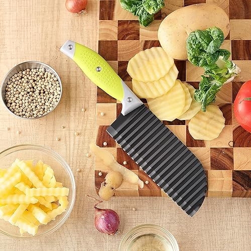 Miniatura 5 de Cortador de papas fritas para papas fritas, cortador de arrugas para verduras, papas, pepino, zanahoria y fruta, con mango antideslizante, apto para