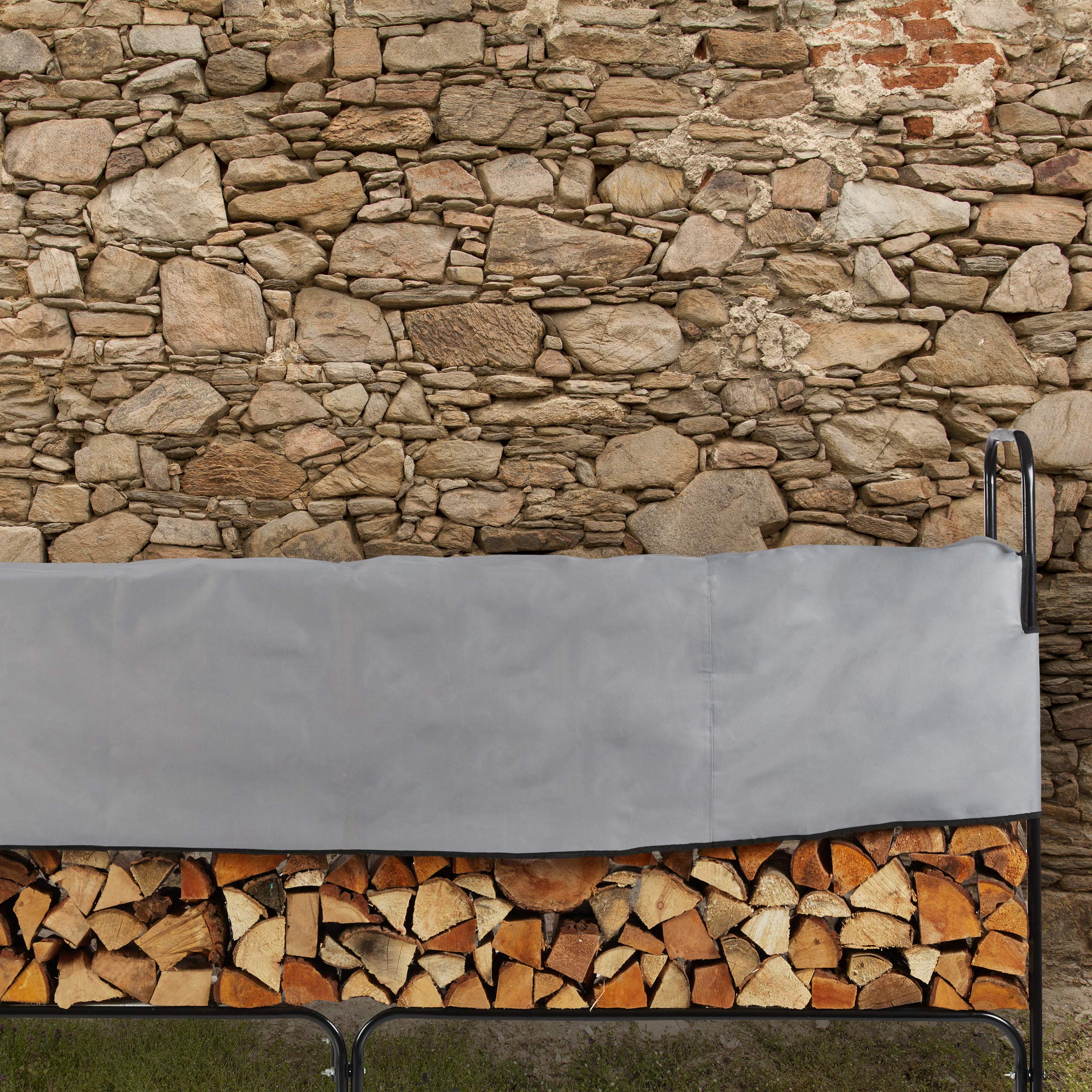 Relaxdays Leñero Exterior, Leñera Interior, con Cubierta, Acero, 122 x 245 x 40 cm, Negro