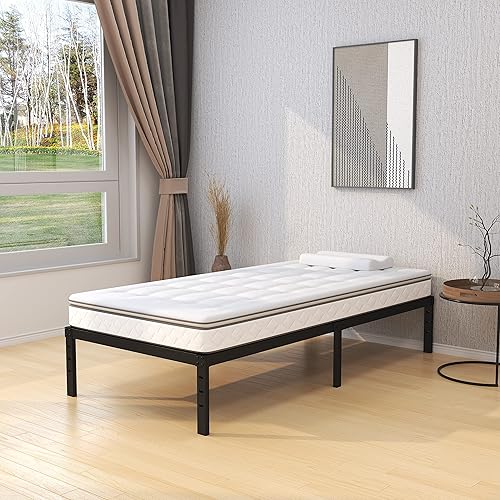 Miniatura 52 de Marco de cama de metal California King, plataforma de almacenamiento resistente de 14 pulgadas con soporte de listones de acero de 2500 libras,