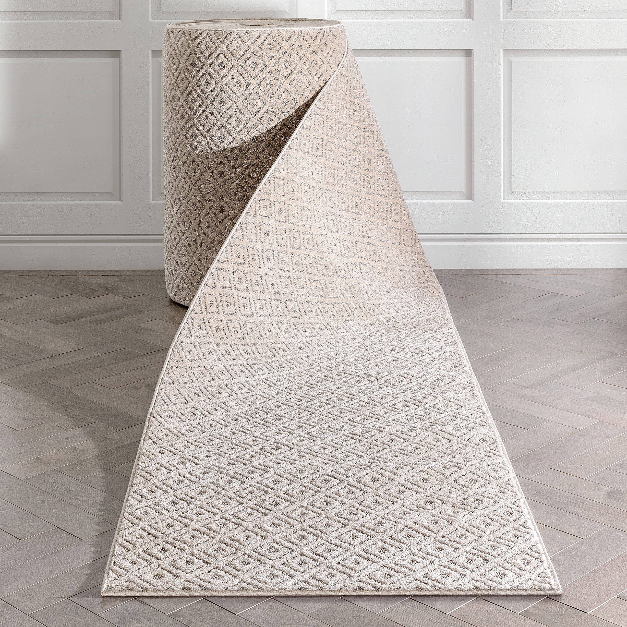 Well Woven Custom Size Runner - Choose Your Length - Piano Beige Tribal Diamond Geometric 31 Inches Wide x 30 Feet Long Runner (31