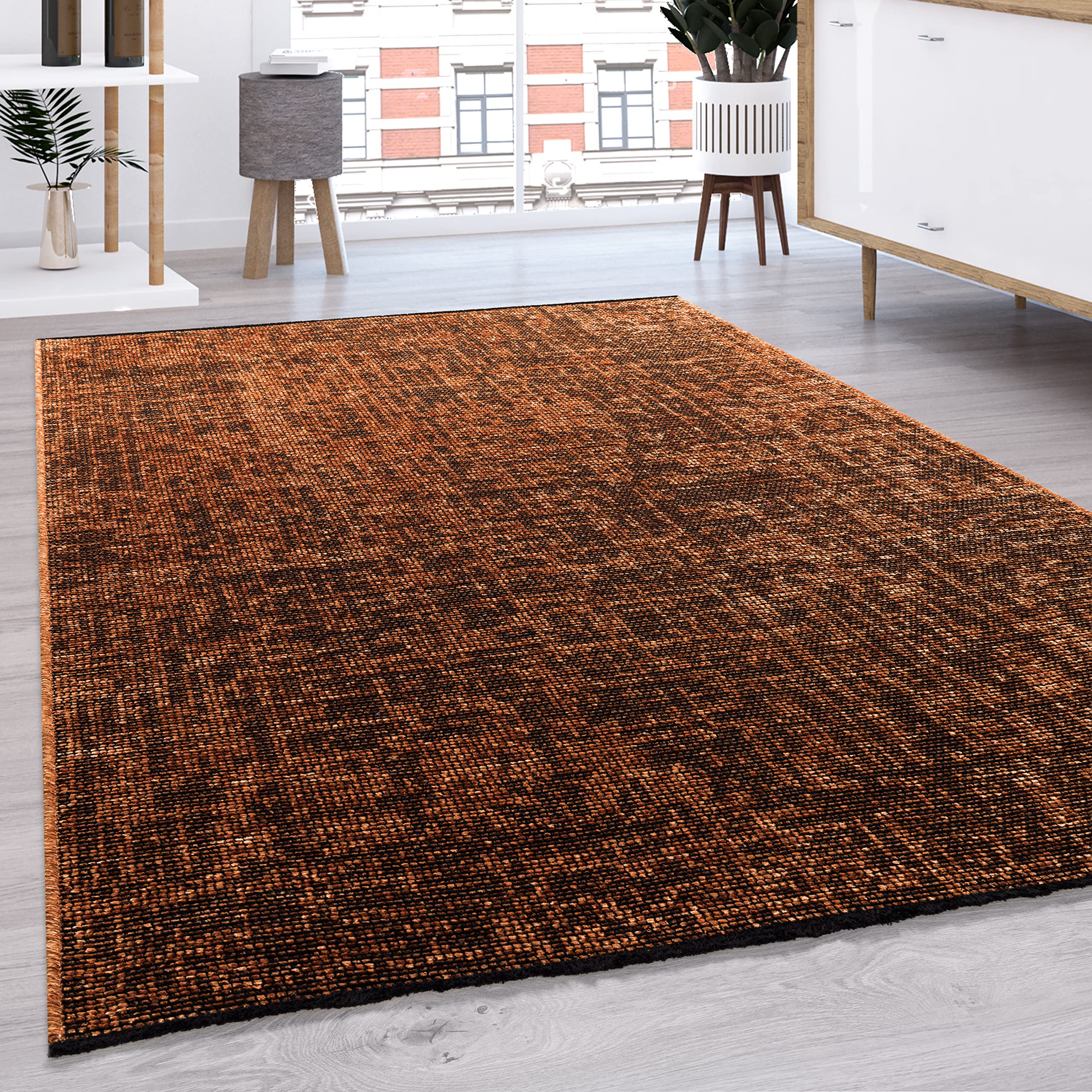 Paco Home Teppich Wohnzimmer Schlafzimmer Flachgewebe Modern Sisal Muster Pastell Einfarbig Fransen, Grösse:60x100 cm, Farbe:Kupfer