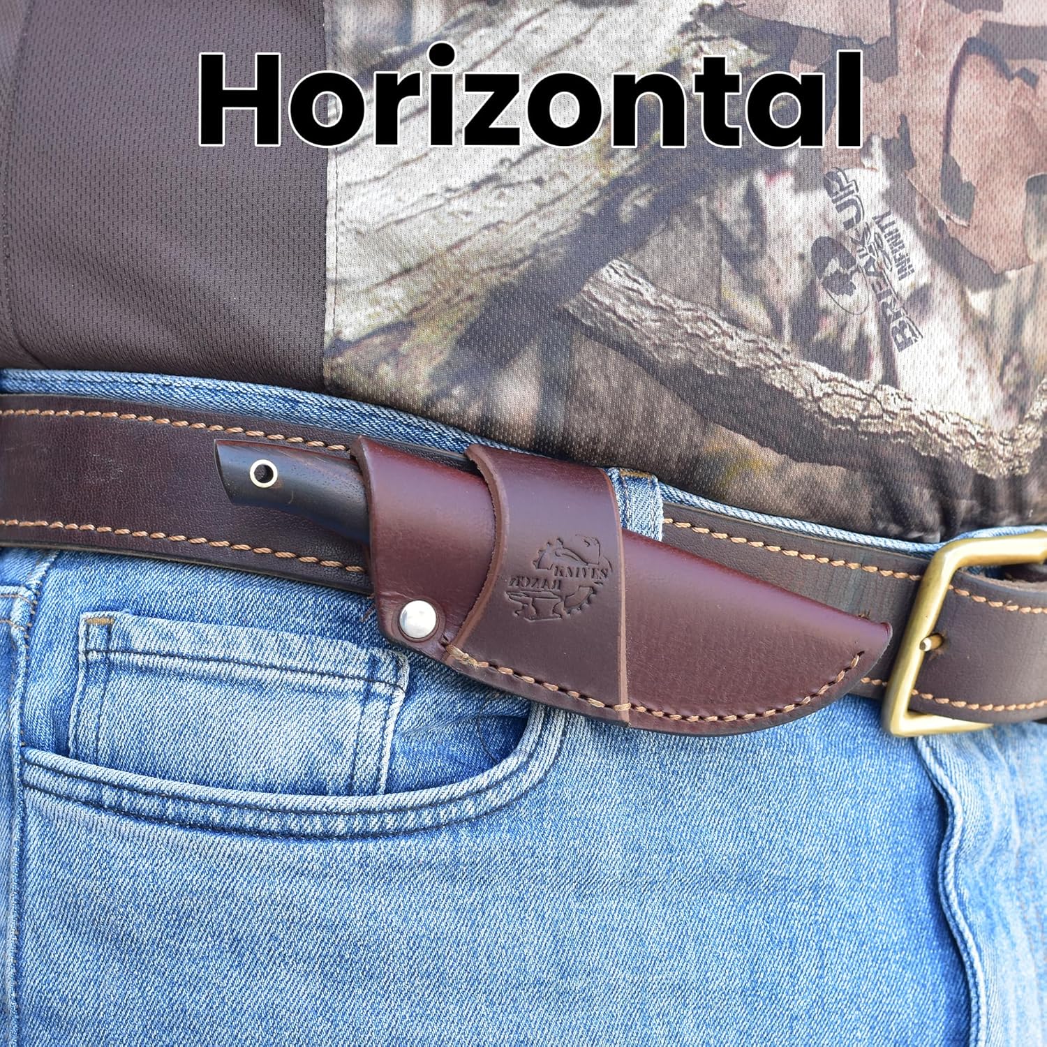 Knives Ranch Fixed Blade EDC with Horizontal Carry Sheath – Small Hunting Knives – Damascus Skinning Knife – Cowboy Knife with Leather Sheath Stabilized Rosewood Handle (3196-IRW)