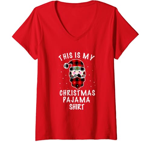 Womens This Is My Christmas Pajama Buffalo Plaid Santa Kids Men S V Neck T Shirt