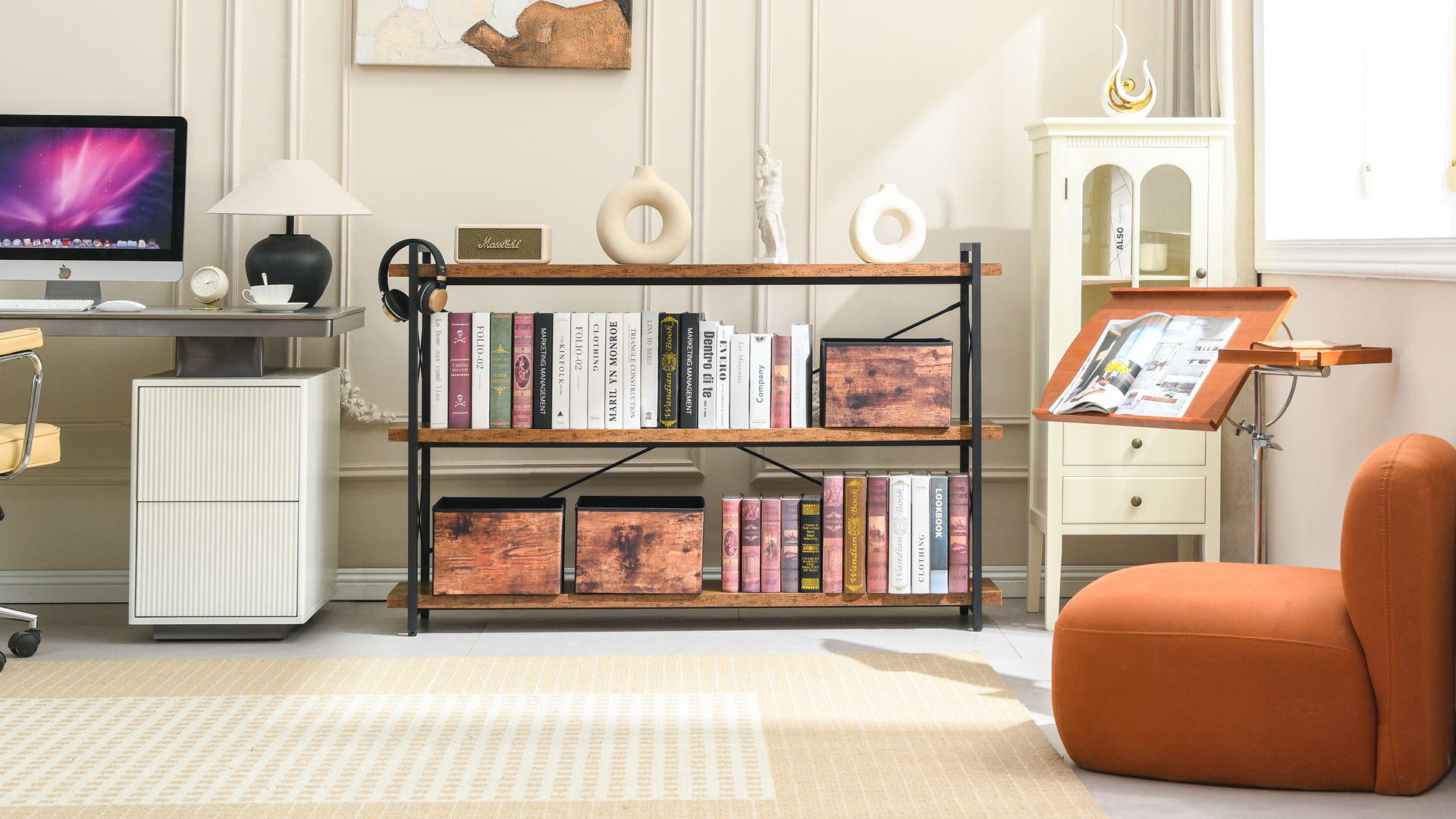 Amazon.com: HCHQHS Bookshelf, 3-Tier Long Industrial