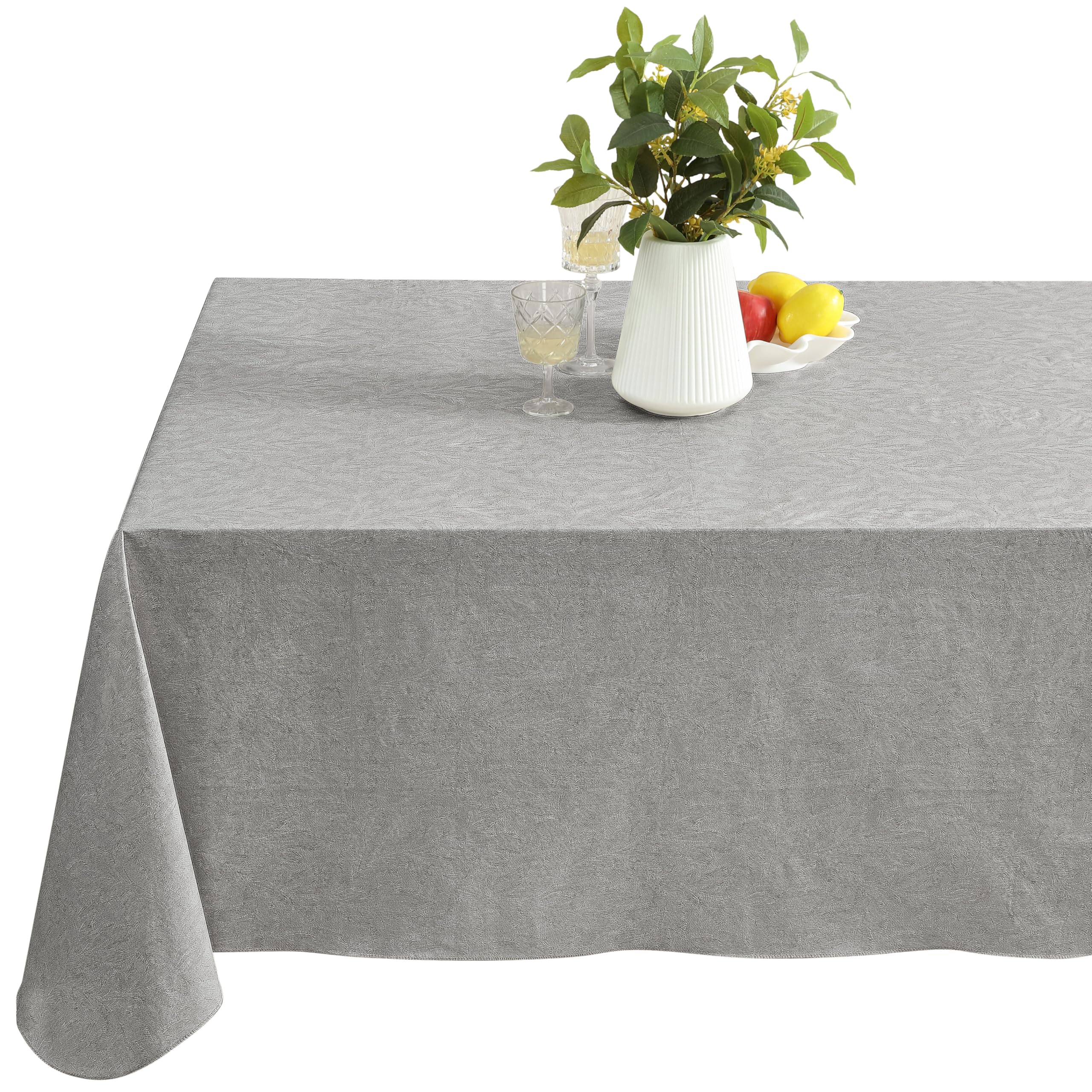 Newbridge Grey Napa Leaf Solid Color Vinyl Flannel Backed Tablecloth, Hotel Quality Indoor/Outdoor Patio, Kitchen, BBQ, Dining Room Vinyl Tablecloth, 52” x 52” Square