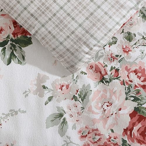 Miniatura 5 de Laura Ashley - Juego de edredón King, ropa de cama reversible de franela de algodón cepillado con fundas a juego, lujosamente suave y cálida