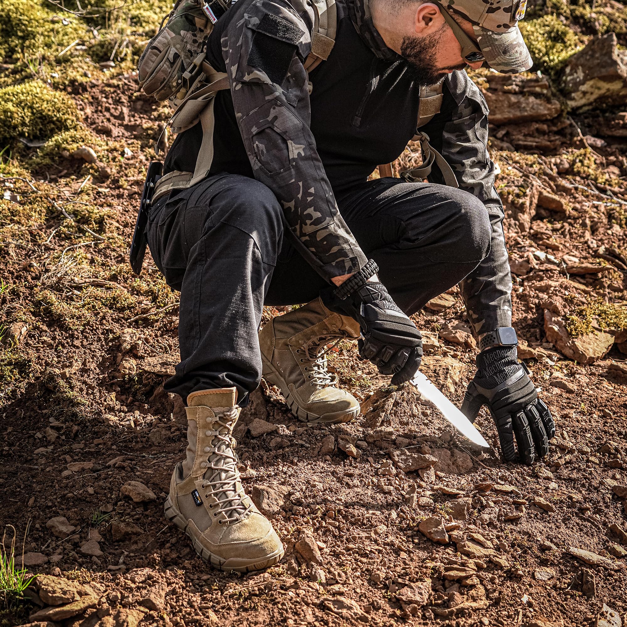 Men's 8 inch Tactical Boots Outdoor Casual Lightweight Coyote Military Boots for Hiking Work Combat