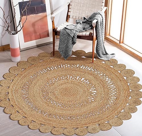 Miniatura 9 de Bedding Craft Alfombra redonda tejida a mano de yute de hilo natural de 3 pies con estilo trenzado reversible, ideal para dormitorio, cocina, sala
