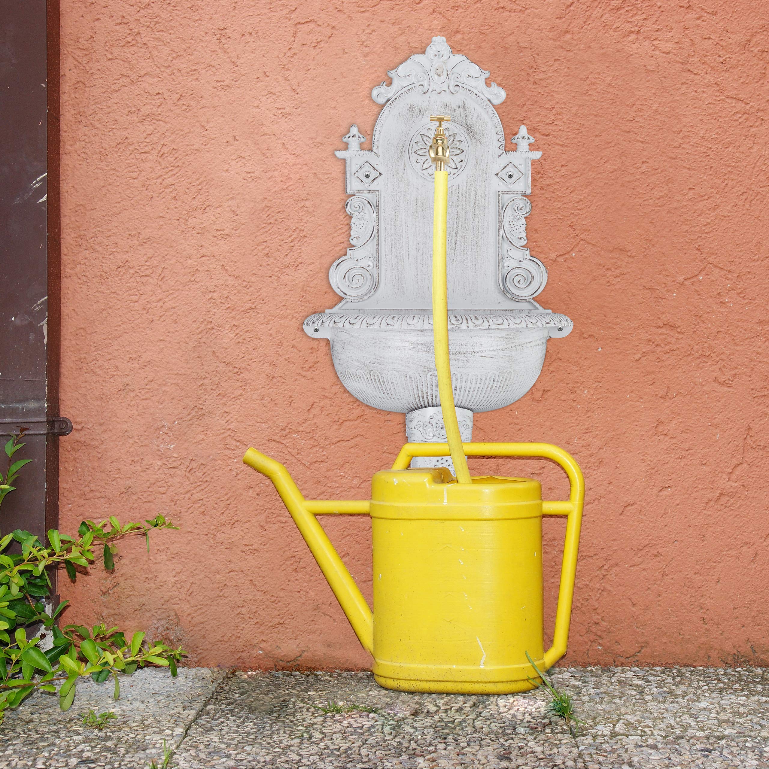 Relaxdays Fontaine Mural X L Style Antique, Robinet, Evier Jardin, Fonte Aluminium, HlP 75 x 44,5cm x 22 cm, Noir