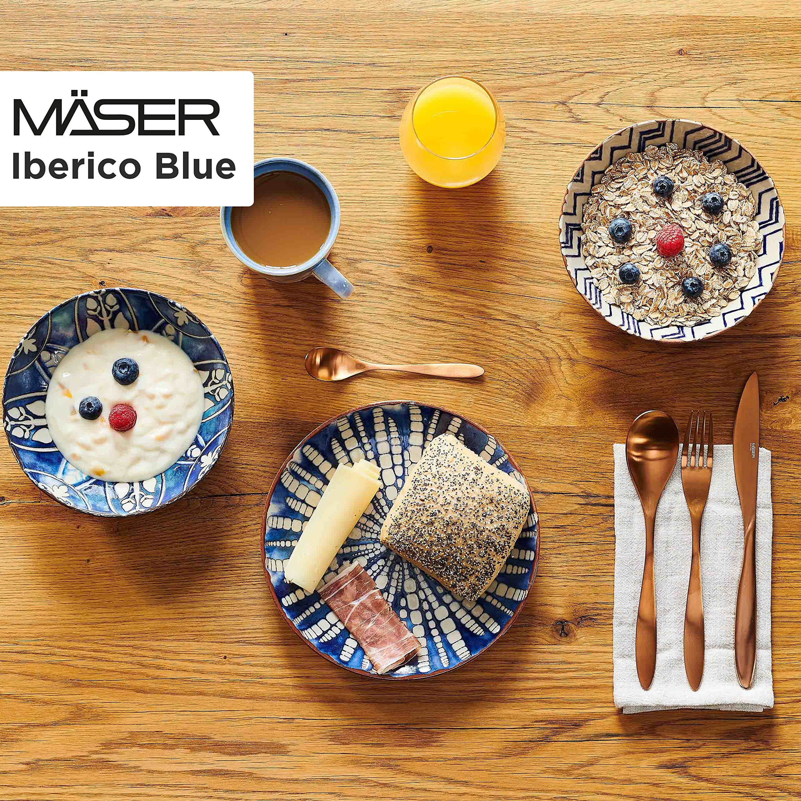 MÄSER 934017 Iberico Blue 12-teiliges Tafelservice für 4 Personen im maurischen Stil, Teller Set