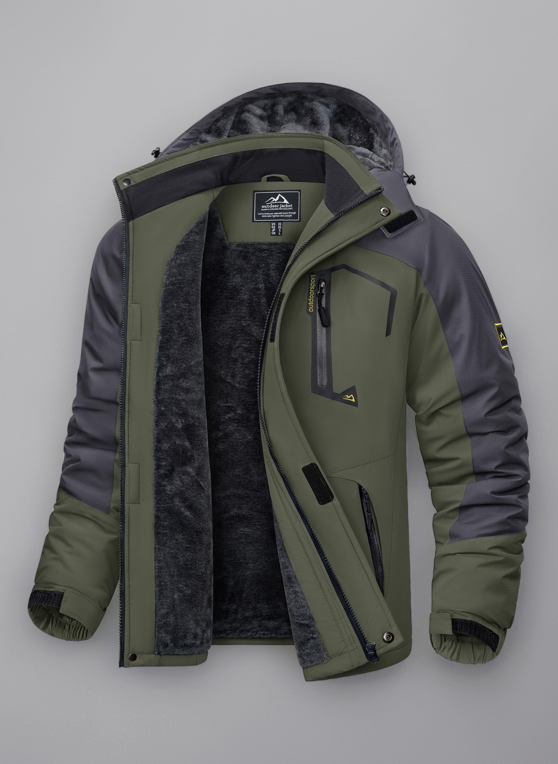 KEFITEVD Men's Waterproof Fleece Jackets Winter Warm Ski Raincoats Outdoor Thermal Coats with Detachable Hood