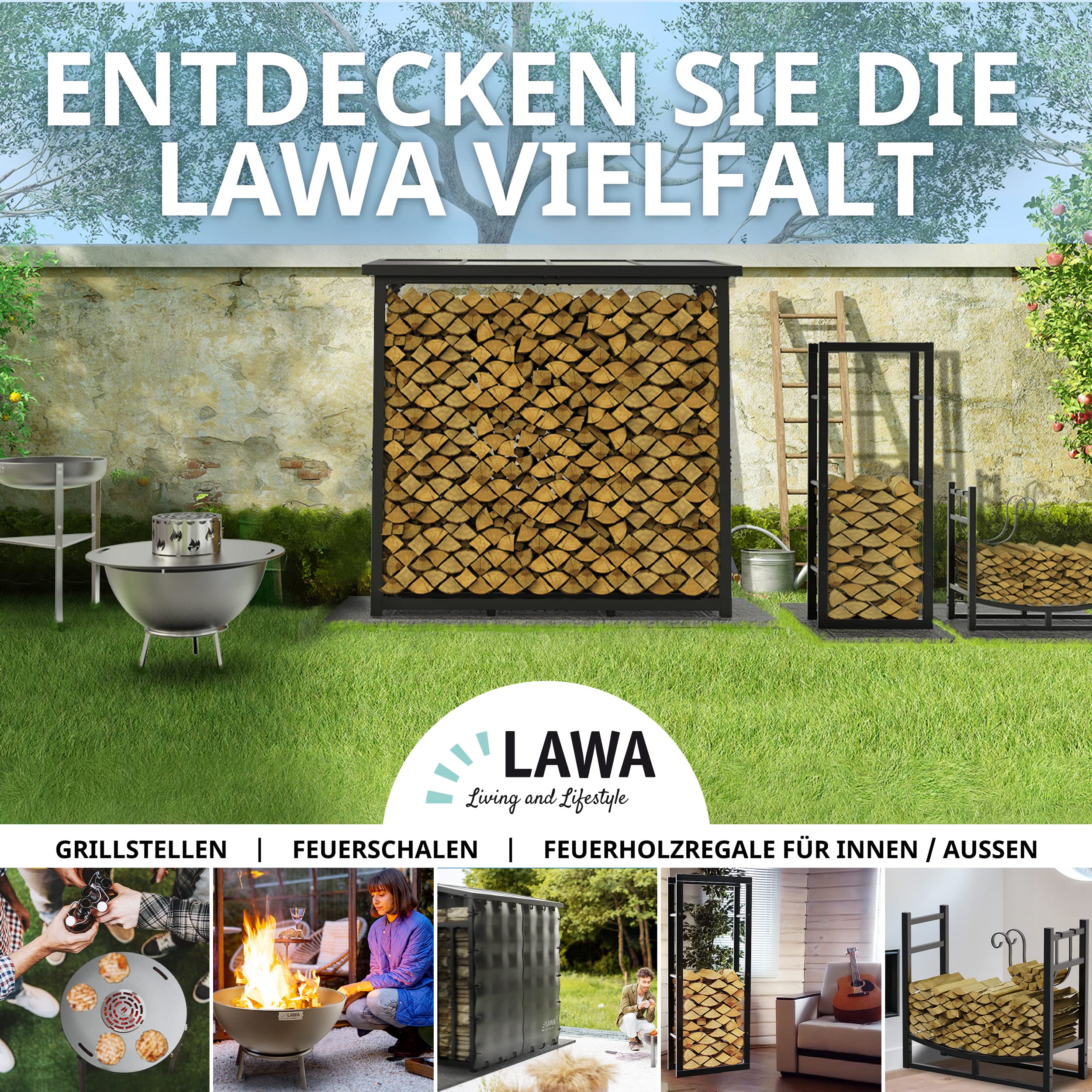 Kaminholzregal Metall innen VERZINKT 40x25x150 Feuerholzregal hoch Brennholzregal außen Kaminofenregal Kaminholzständer Holzlege Holzregal (RAL 9001 Cremeweiß) | 40 x 25 x 150 cm, Innen und Außen, Kaminholzständer, Brennholzständer