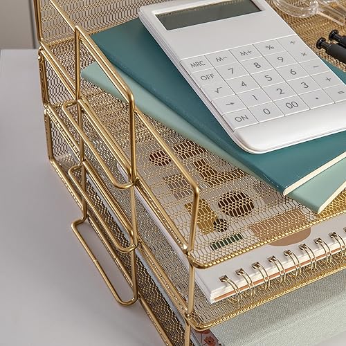 Miniatura 7 de Martha Stewart Ryder - Bandeja organizadora de cartas de escritorio de 3 niveles, bandeja de entrada de malla de acero apilable para archivos,