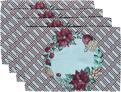 Miniatura 1 de Juego de 4 manteles individuales con diseño de árbol de Navidad, muñeco de nieve con paz, alegría, amor para temporada de vacaciones, decoración del