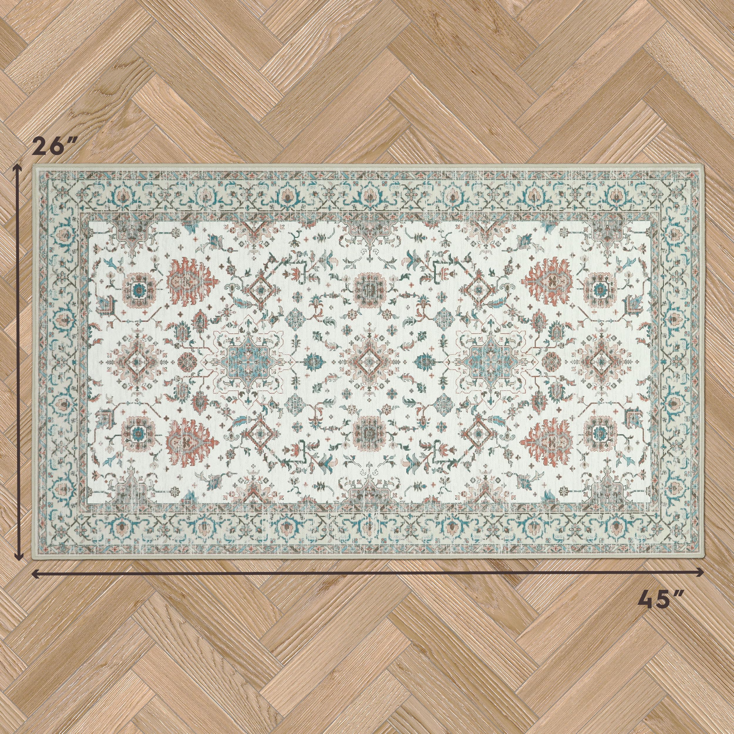 Alfombra decorativa beige Aure floral lavable a máquina y antideslizante de 26 x 45 pulgadas 6