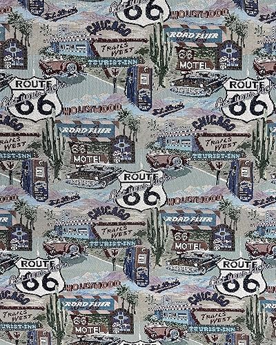 FABRIC EMPIRE - Tela de tapiz clásica inspirada en la ruta retro 66, Motel, Diner, Tema de gasolinera - 56 pulgadas de ancho, vendido por The
