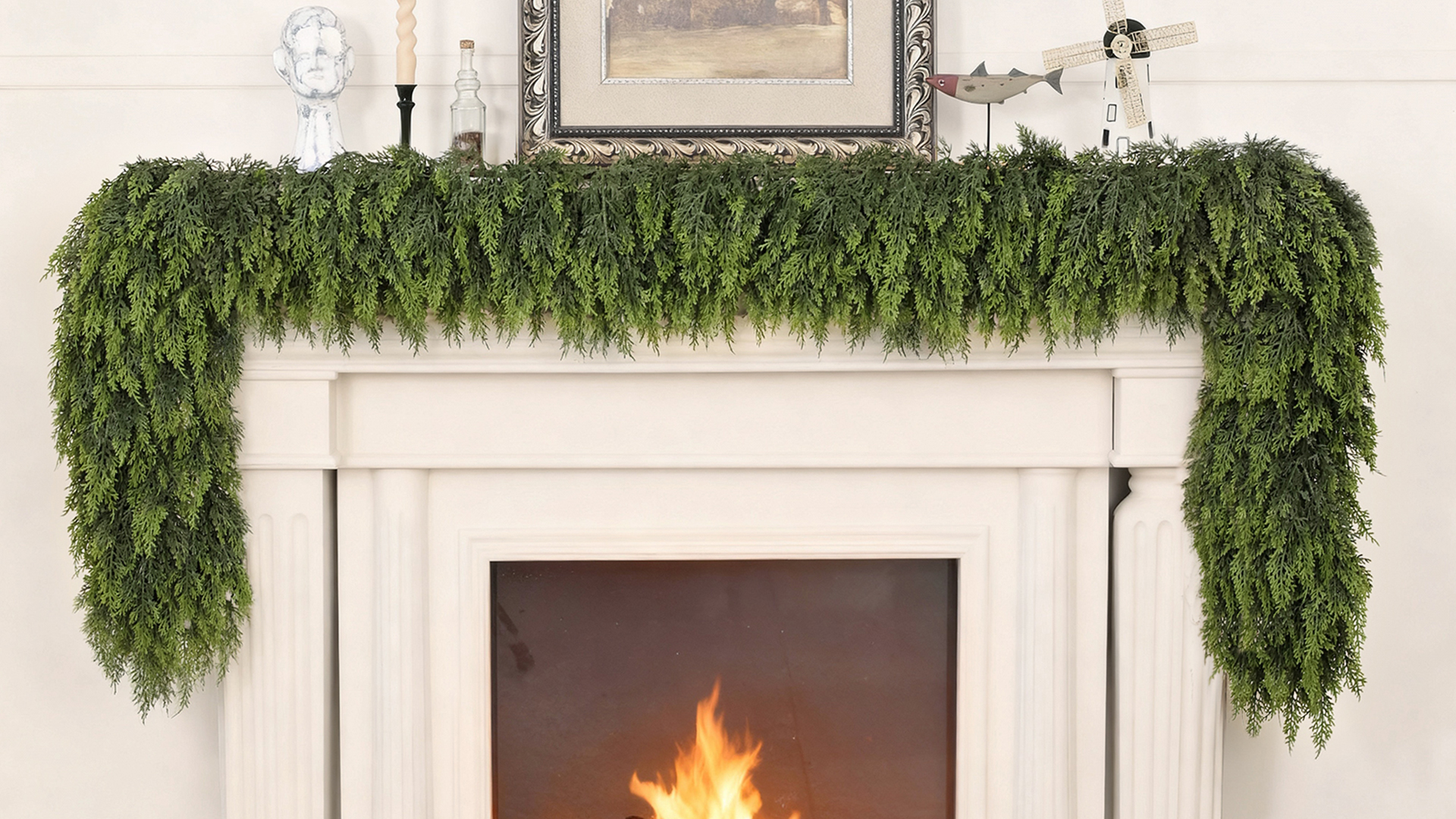 Christmas Decoration Indoor - 6FT Christmas Cedar Garland - Artificial Realistic Real Touch Winter Garland For Mantle Table Stairs Railing Fireplace Front Door Indoor Outdoor Xmas Home Décor