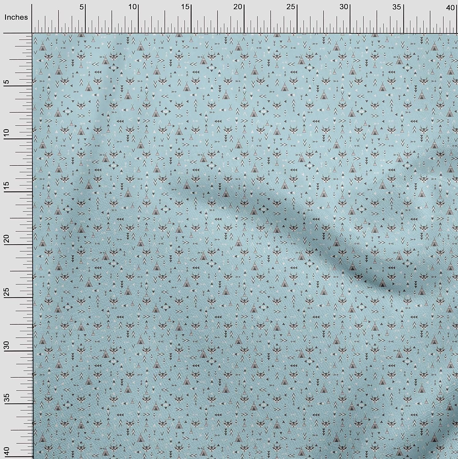 oneOone Cotton Flex Light Blue Fabric Tribal DIY Clothing Quilting Fabric Print Fabric by Yard 40 Inch Wide