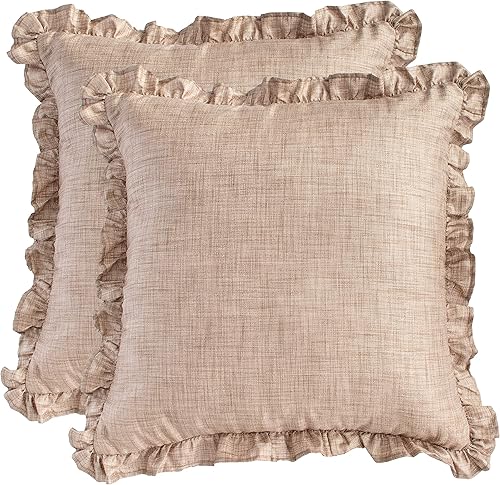 The White Petals Funda de almohada con volantes de avena  (16 x 16 pulgadas)  Fundas de cojín decorativas y lavables para sofá, dormitorio, sala de