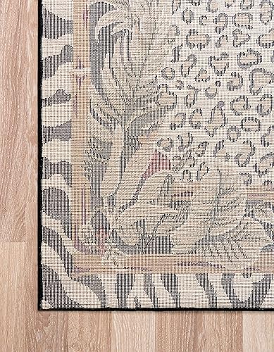 Miniatura 9 de Unique Loom Wildlife Collection - Alfombra inspirada en animales con diseño de bordes de guepardo, 5 x 8 pies, color marfilnegro