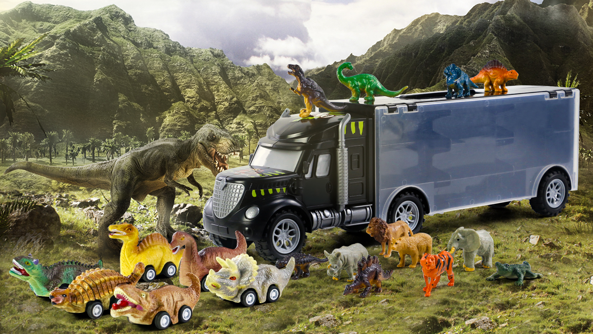 Amazon.co.jp: 恐竜 おもちゃ 恐竜 車玩具 おもちゃ 収納 恐竜 3 4 5歳