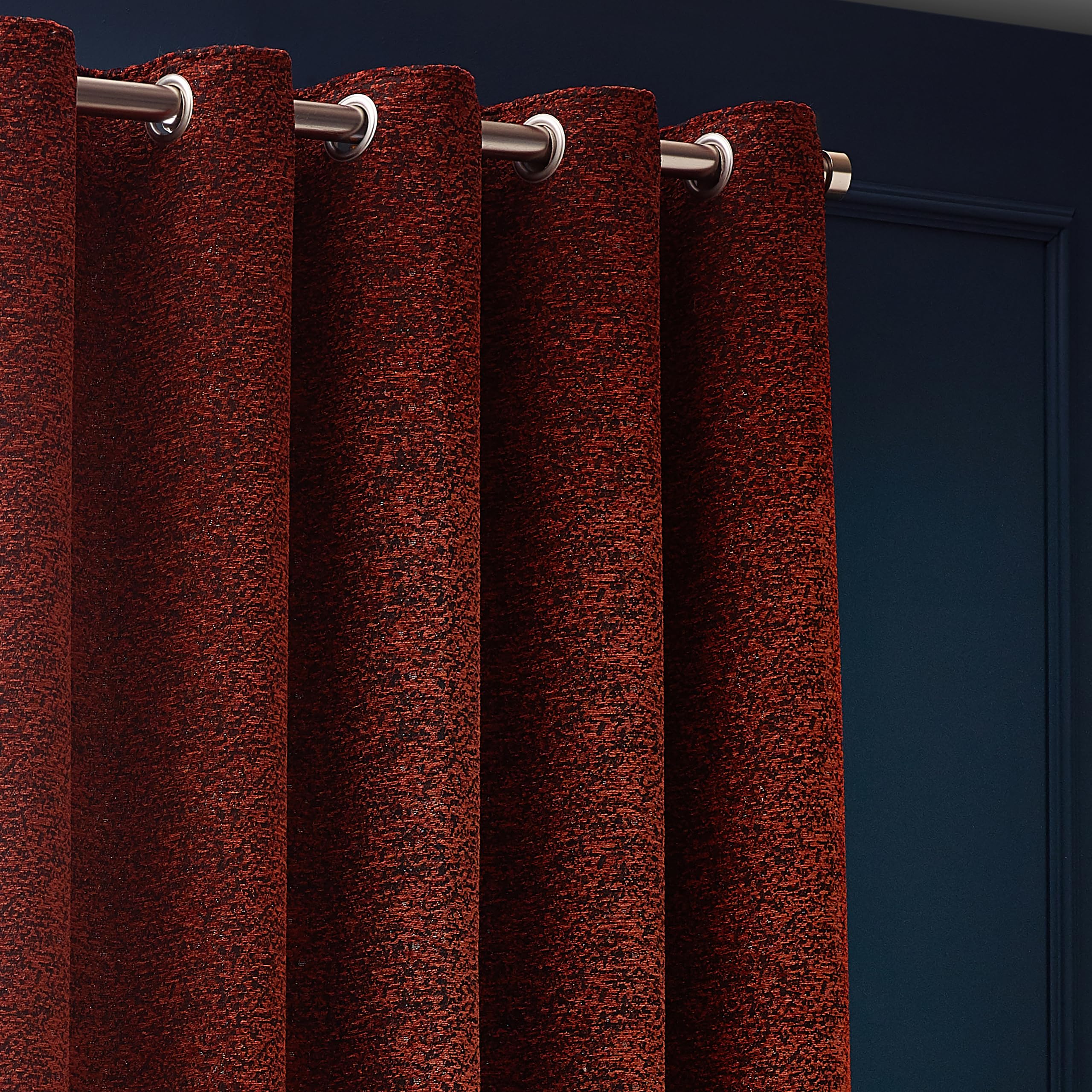 Paoletti Galaxy Eyelet Curtain Pair - Lined Room Darkening Luxury Opulent Chenille Curtains (Copper - 117x137cm) - Image 2