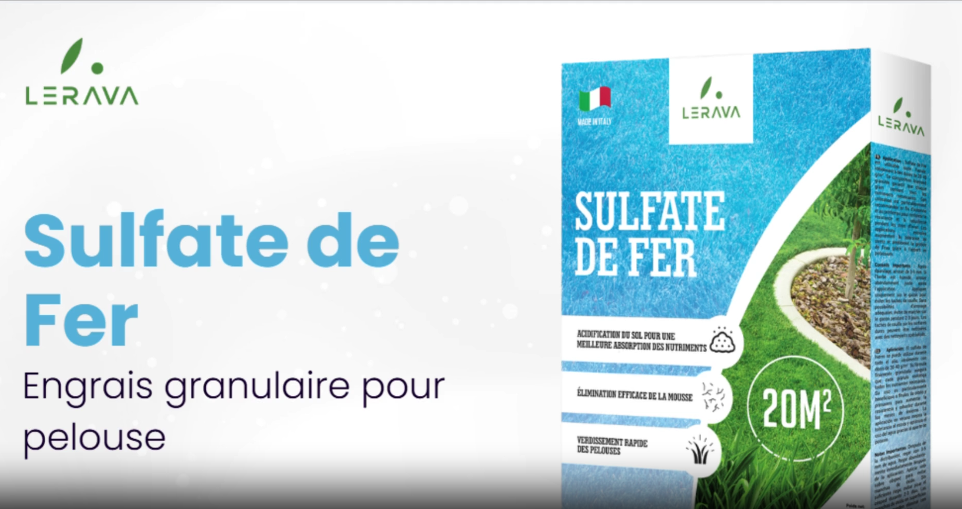 LERAVA® - Sulfate De Fer Anti-Mousse Gazon Granulation Fine 0,75 Kg | Engrais Fer Potasse Magnésium | Pelouse Verte Intense Toute L'Année