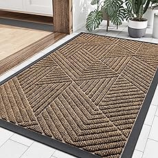 Smiry Front Door Mat Outside Entrance, Heavy Duty Natural Rubber Doormat, Trap Dirt and Moisture Easy Clean Low Profile Patio Porch Welcome Floor Mats for Entry, 59x35 Inch, Beige
