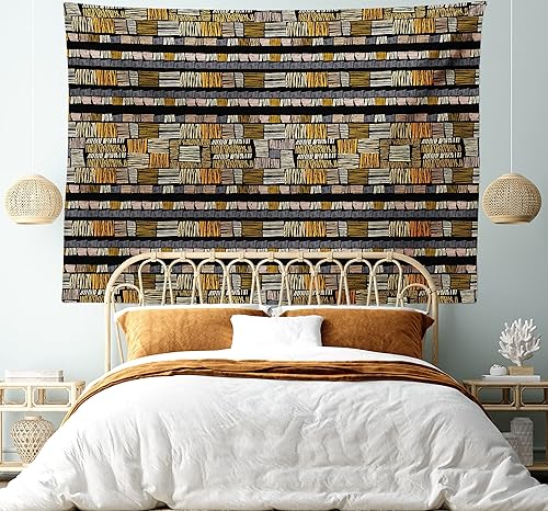 Miniatura 5 de Ambesonne Tapiz africano, patrón tradicional dibujado a mano en estilo grunge, estampado a rayas, colgante de pared ancho para dormitorio, sala de