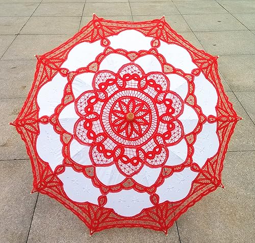 Miniatura 8 de AEAOA - Sombrilla de encaje hecha a mano para boda nupcial 30 pulgadas tamaño adulto Negro, Azul / Patchwork, Fucsia/Blanco (Fuchsia and White),