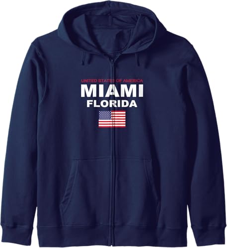 Miniatura 5 de Cool Miami Florida with USA Flag Illustration Graphic Design Zip Hoodie