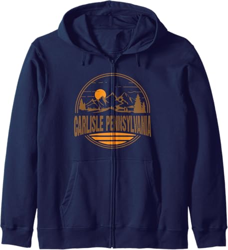 Miniatura 6 de Vintage Carlisle, Pennsylvania Mountain Print Zip Hoodie Black,Navy Blue,Dark Heather Grey,Purple,Royal Blue