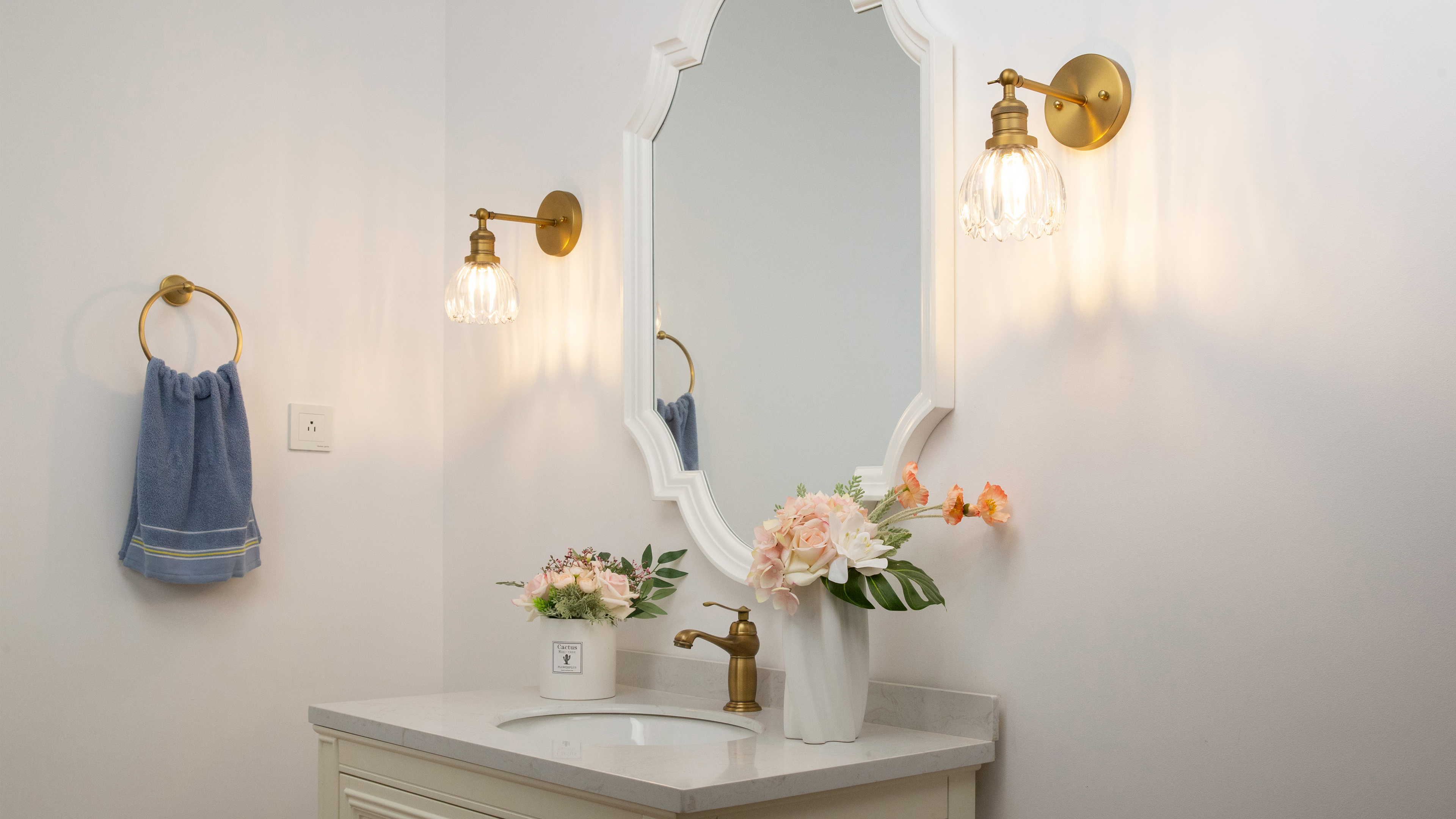Image of Pathson Adjustable Wall Sconce Lamp with Tulip Thick Glass, Hardwired Bathroom Sconce Matte Black Wall Vanity Light Fixture for Living Room Farmhouse Bedside Lighting