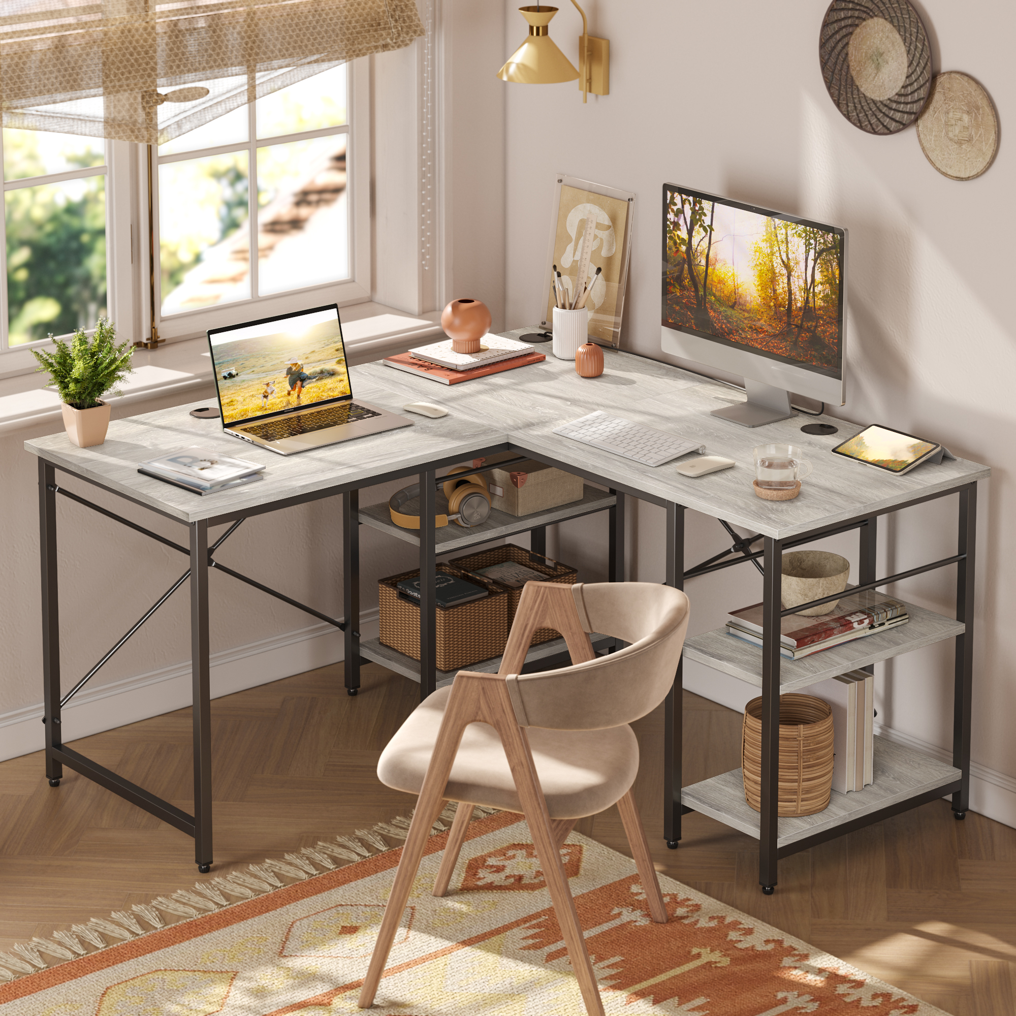 Amazon | DOMY HOME l字デスク ゲーミングデスク 幅140cm pcデスク 