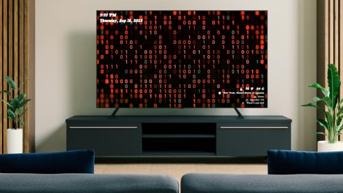 Matrix Code Rain avec musique d'ambiance - Glitch numérique en chute libre avec horloge et météo en direct – vue 3
