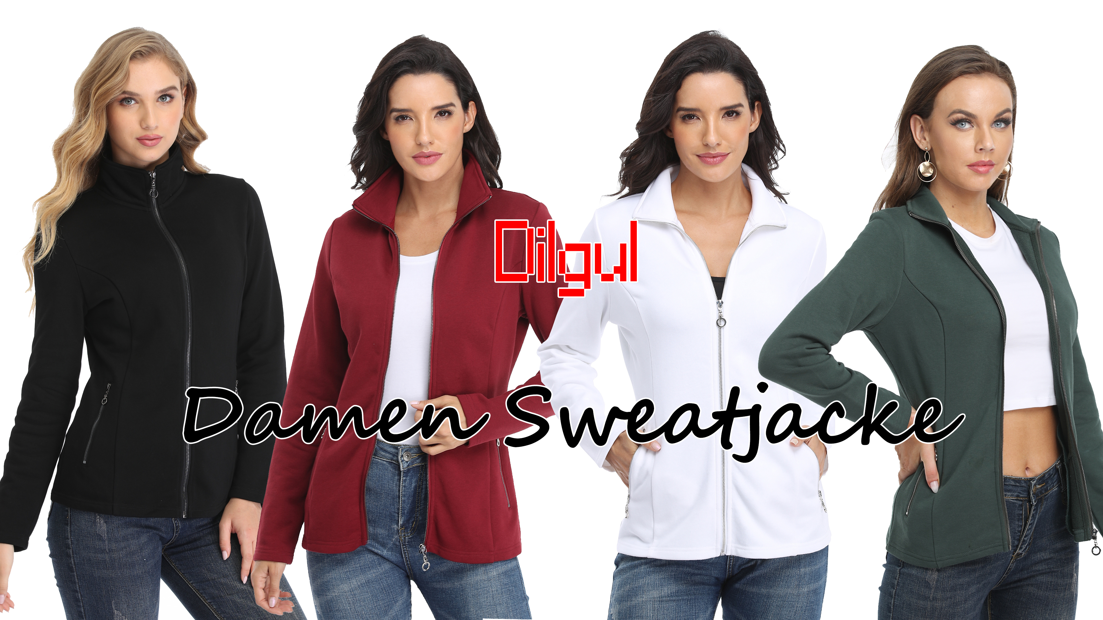 Felpa Donna Con Zip E Tasche - Basic Tinta Unita Manica Lunga Con Cappuccio - Foto 4