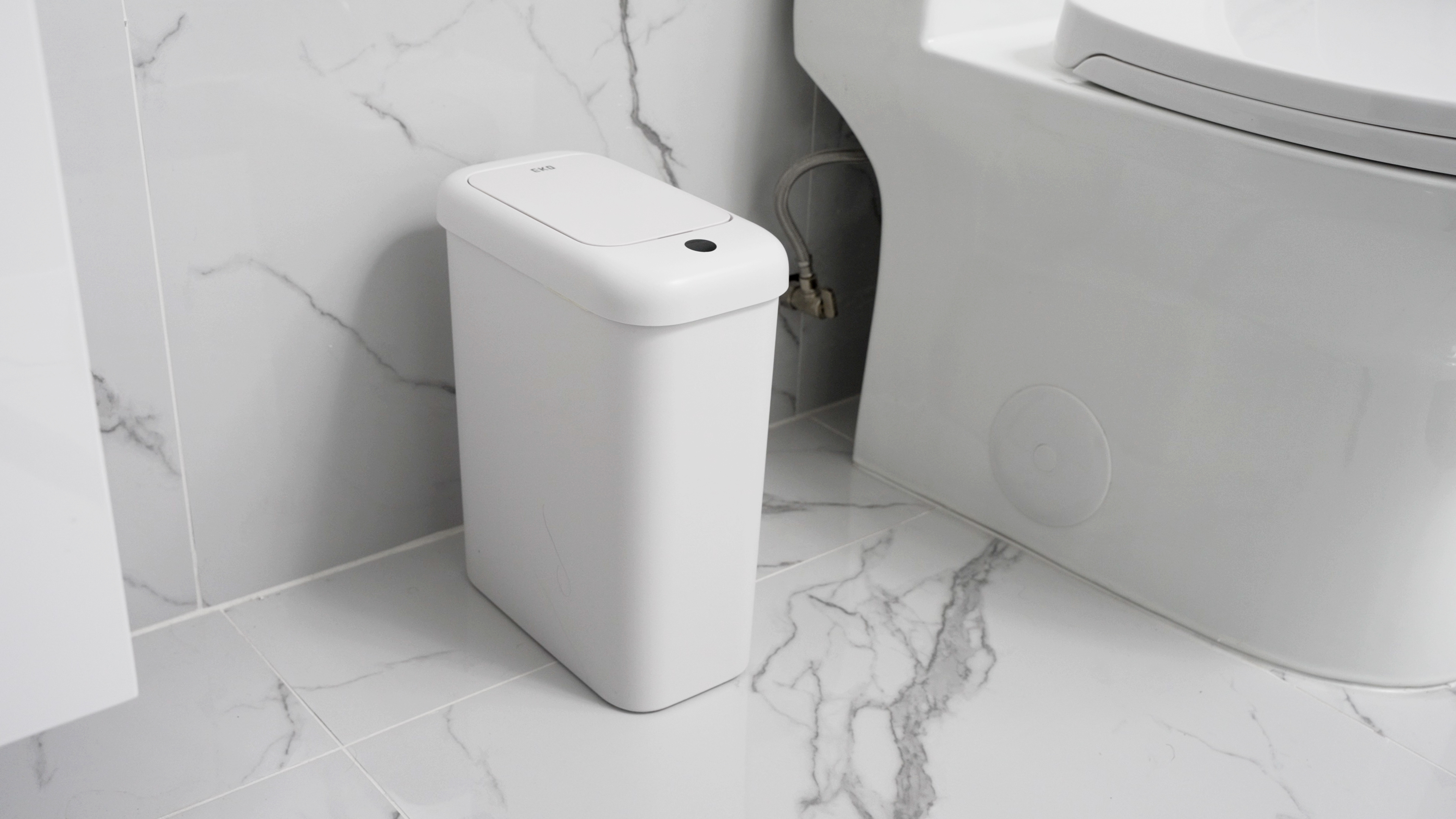 Image of EKO Automatic Bathroom Trash Can with Lid, 2.6 Gallon Slim Touchless Garbage Can, Waterproof Motion Sensor Trash Bin for Bathroom, Office, Kitchen, White