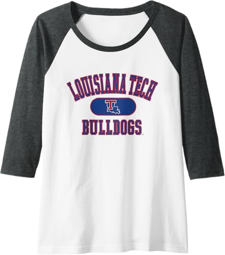 Miniatura 5 de Louisiana Tech Bulldogs Varsity Logo - Camiseta de béisbol raglán con licencia oficial, Negro - Negro/Blanco,Jaspeado Oscuro/Blanco,Jaspeado
