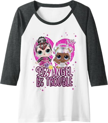 Miniatura 3 de LOL Surprise Sugar & Spice 99% Angel 1% Trouble Raglan Baseball Tee Black/White,Dark Heather Grey/White,Red/White