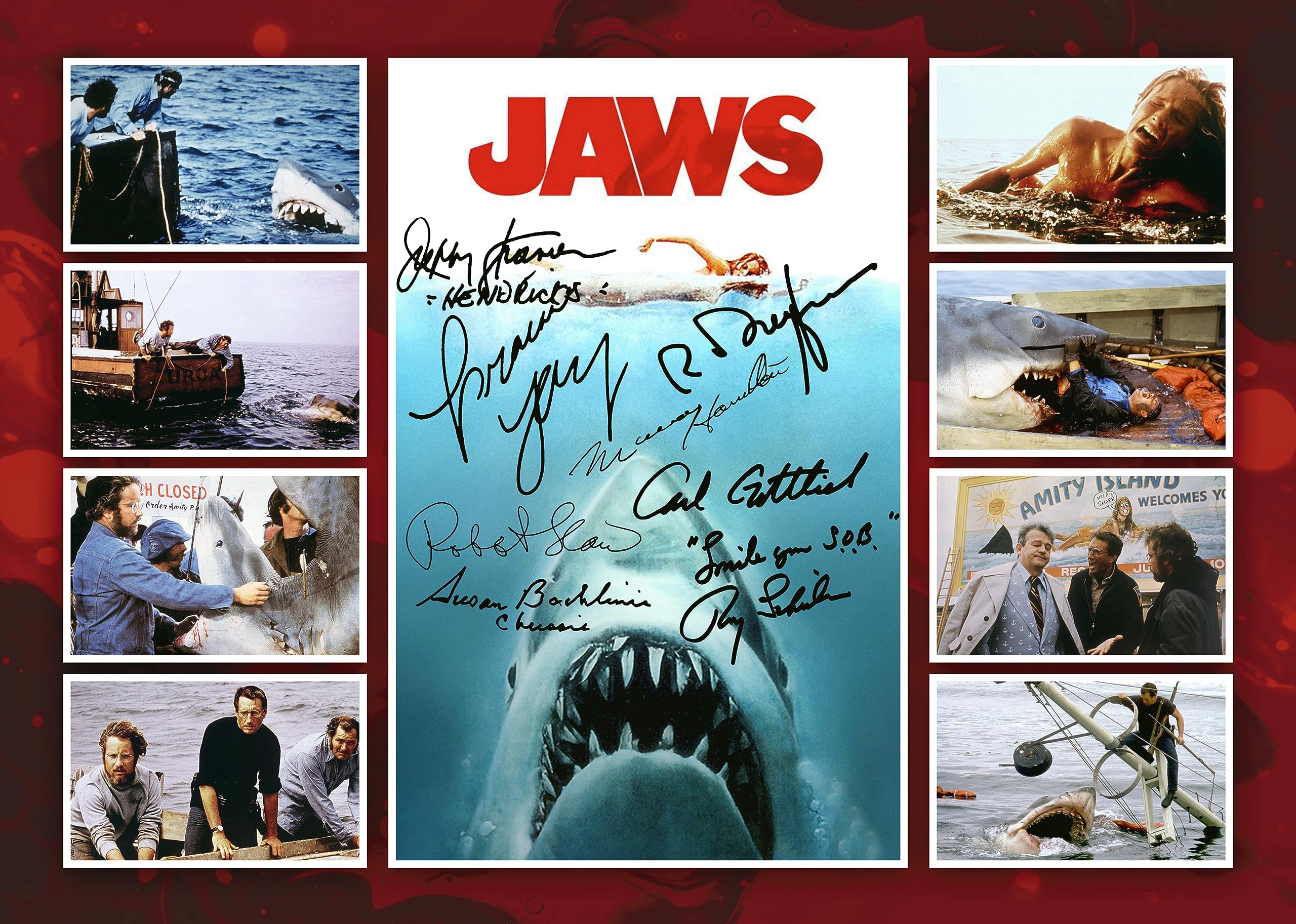 RJR PRINTS Jaws Cast Multi Signed A4 Montage Photo Print Pre Printed Signatures Autograph Gift