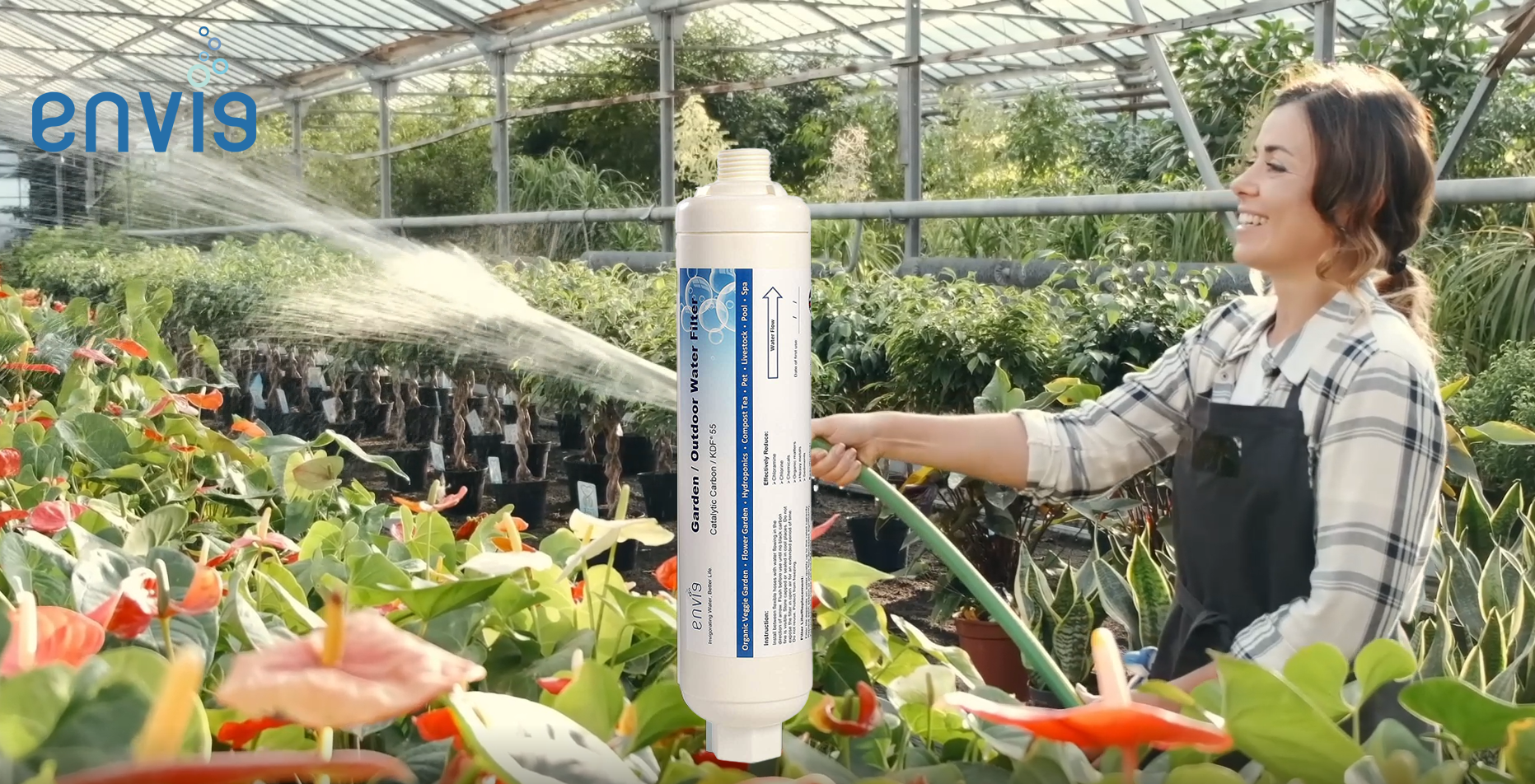 Envig Filtro catalitico per tubo da giardino in carbonio KDF per giardinaggio biologico, agricoltura e vita all'aria aperta, rimuove clorammina, cloro e COV (confezione da 2