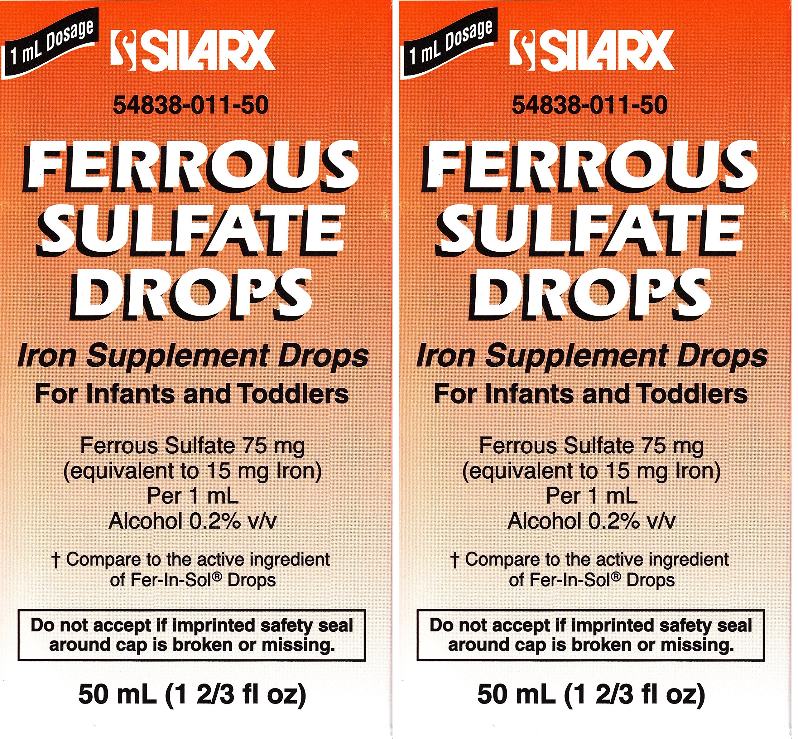 Ferrous Drops Iron Supplement Peppermint Flavor Generic for Enfamil Fer-in-Sol Iron Supplement Drops for Infants, Toddlers & Children Measuring Dropper Included 50 ml per Bottle Pack of 2
