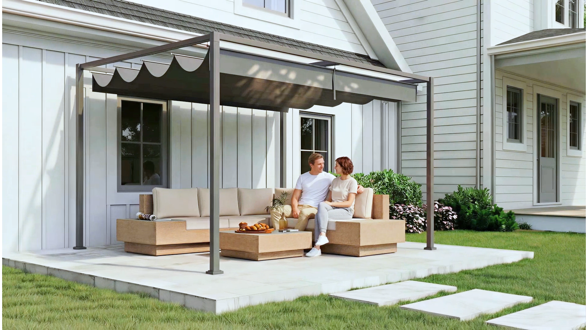 Outsunny Pergola Garten Pavillon mit Verstellbares Dach ca. 3x2m Grau Terrassendachung, Metall, UV Schutz, Sonnenschutz, für Terrasse und Garten