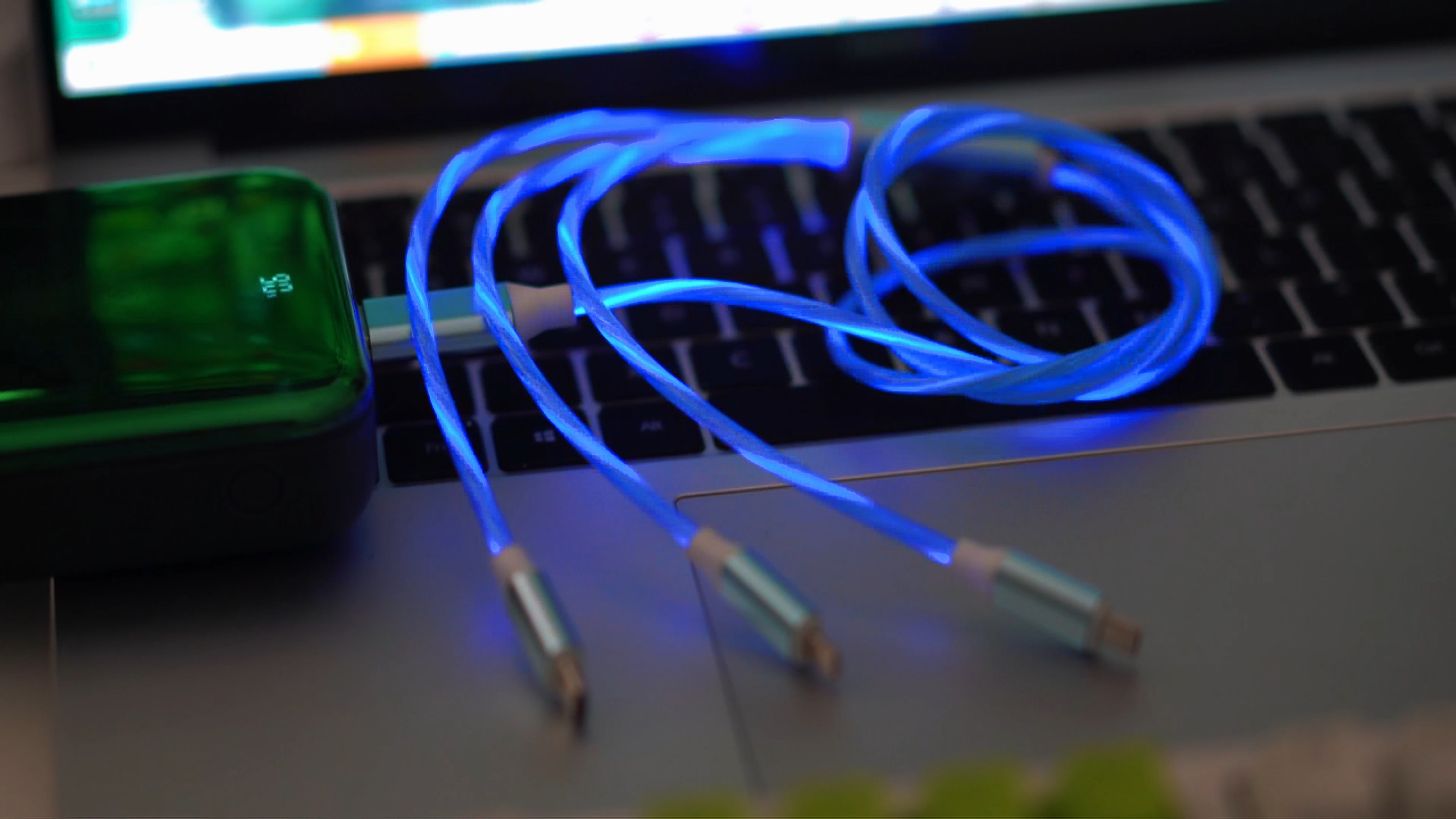 Image of 3 Combinations Multi Ports USB Charger Cable A to Micro USB /Type C PD Fast Charging Cord Light Up LED Current to be a Night Light Compatible with Most of Devices-39 inches Blue.