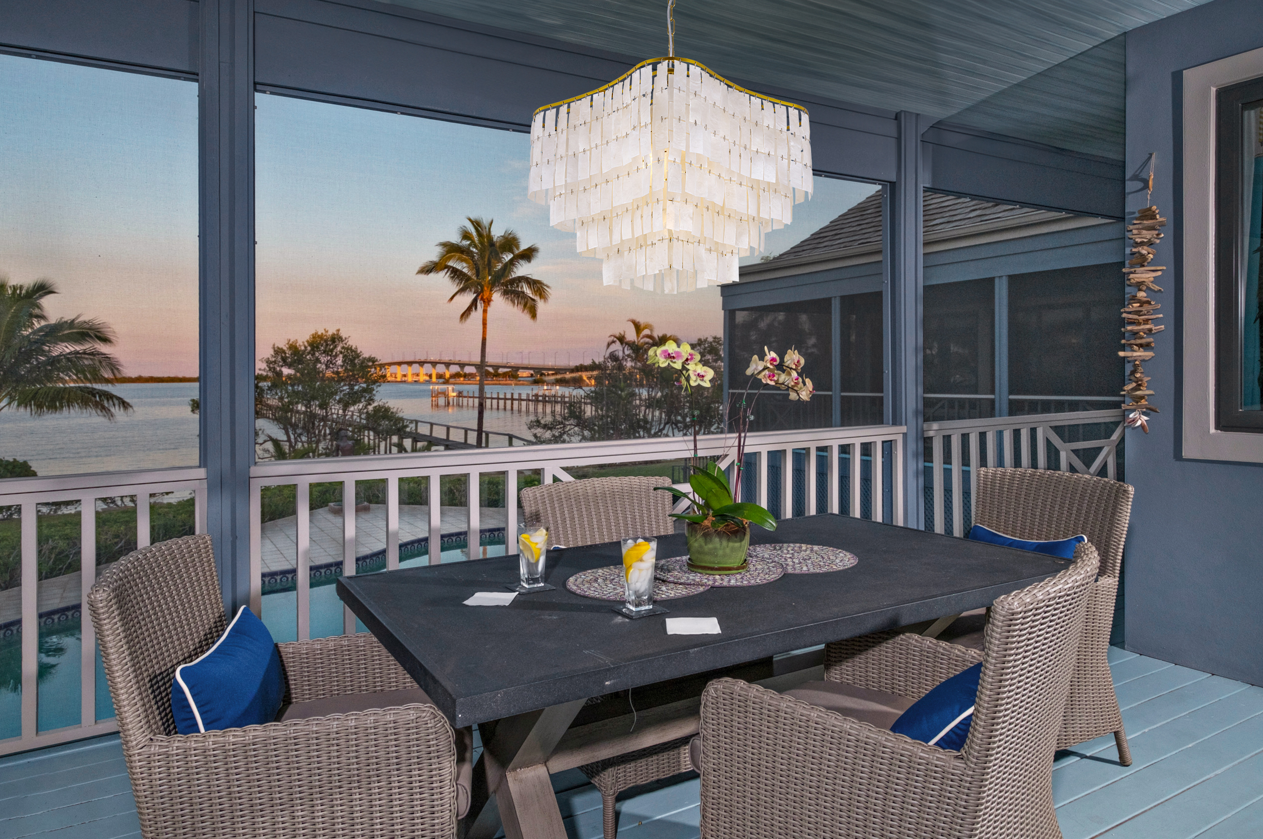 Onizbar 【Luxury】 TOCHIC Modern Capiz Chandelier Lighting, 7 Lights Natural