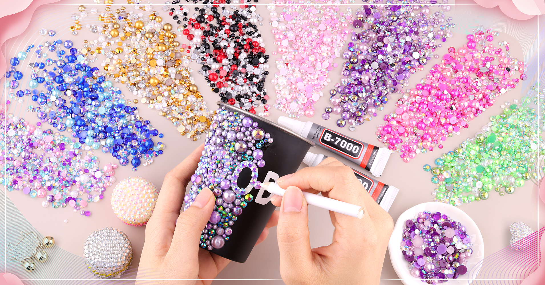 スタイリング剤 bijou Amazon.com: 14000PCS Flatback Pearls and Pink Rhinestones for