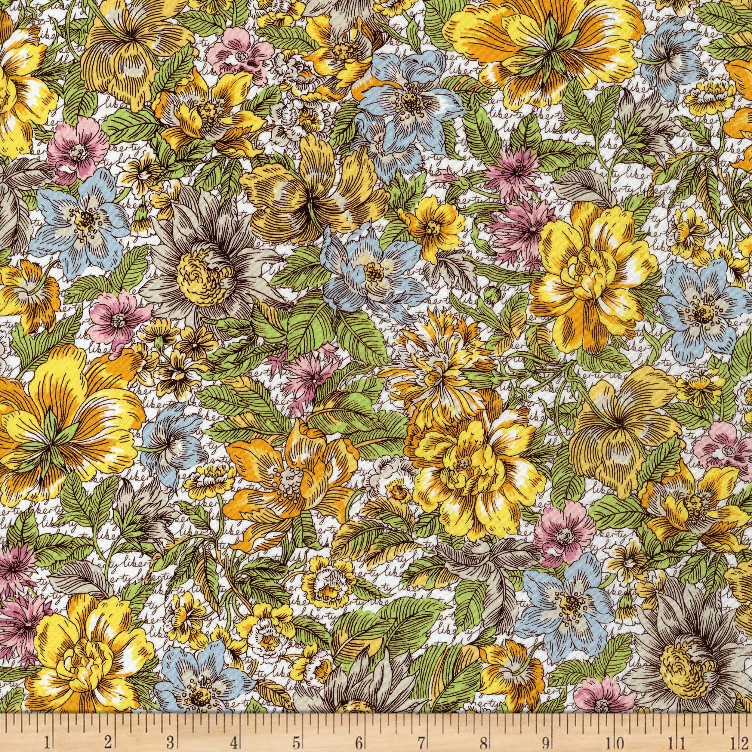 Tana Lawn Floral Anthem Yellow Fabric by The Yard