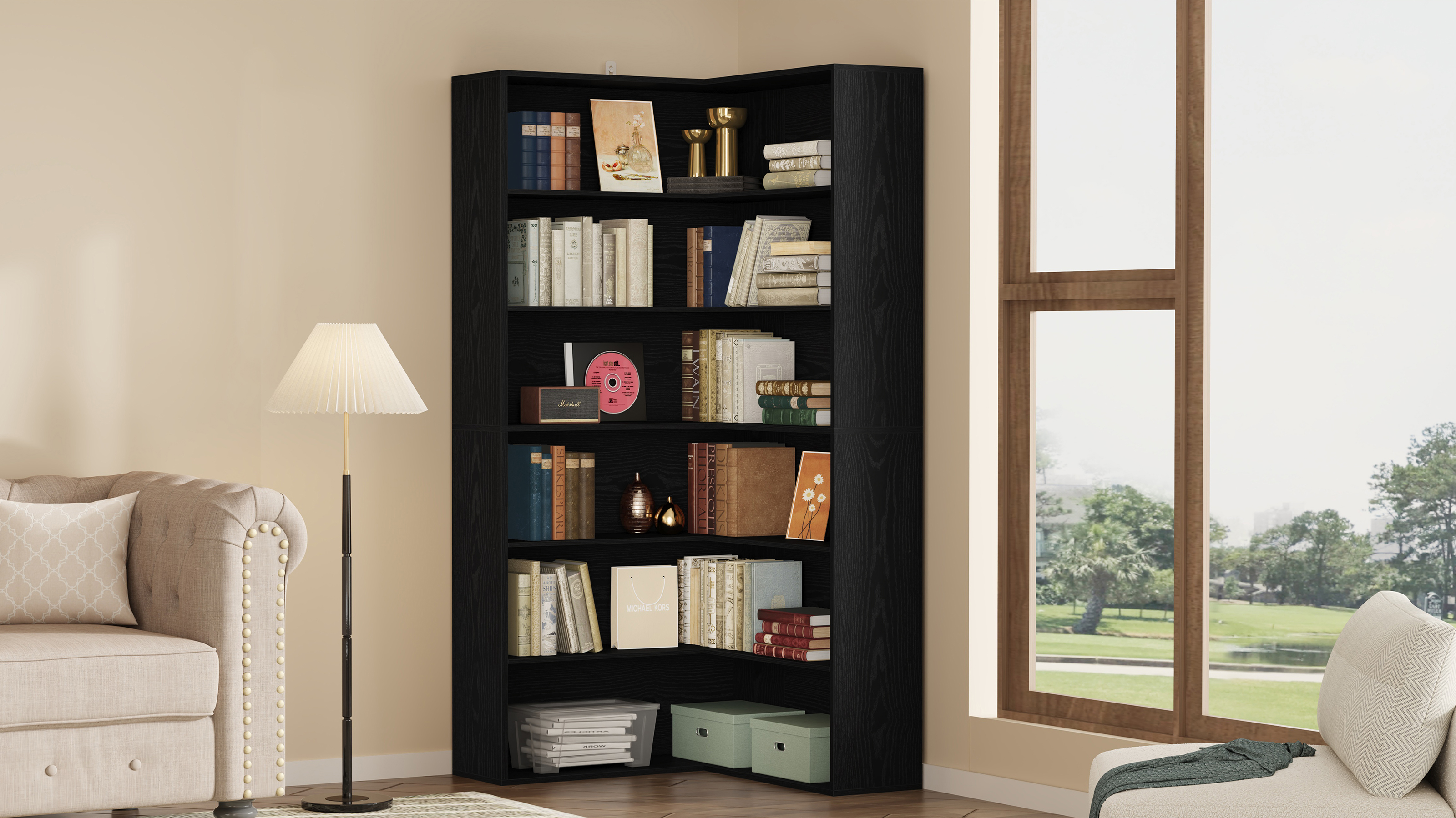 Afted rack 本棚 900x350x900mm ANCTOR Corner Bookshelf, 6 Tiers Corner Bookcases with Baffles